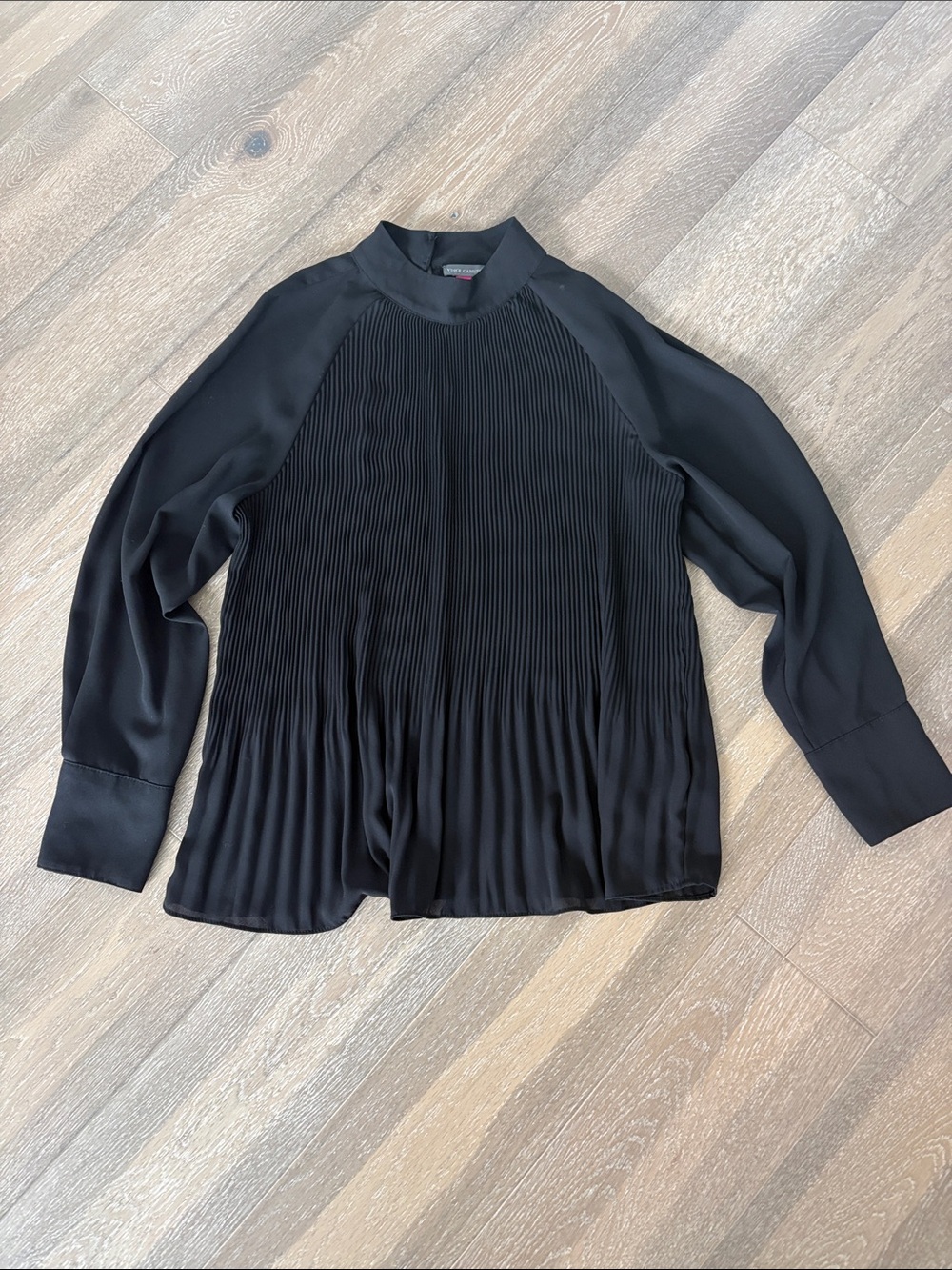 Vince Camuto Black Pleated Long-Sleeve Women's Blouse